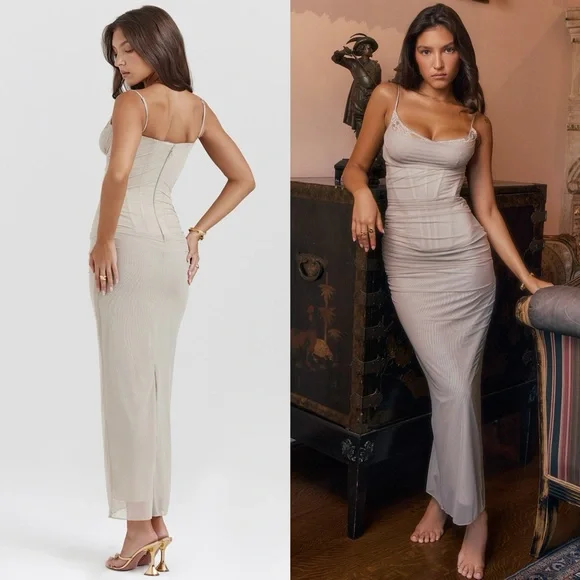 HOUSE OF CB 'Nalini' Sand Strappy Maxi Dress - Picture 3 of 8